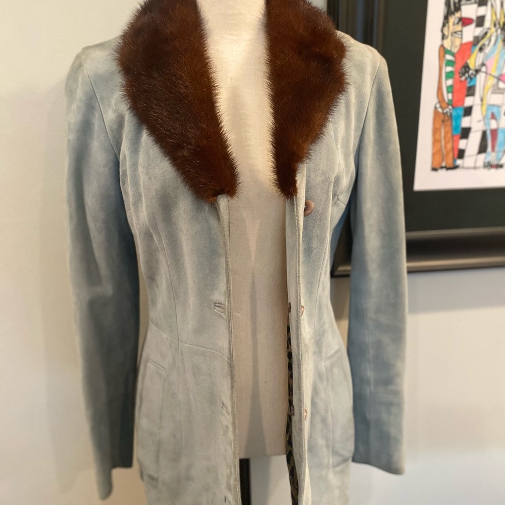 Dolce & Gabbana Faux Fur Light Blue Suede Jacket - Picture 7 of 7